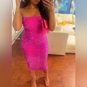 Pink sequin tube dress